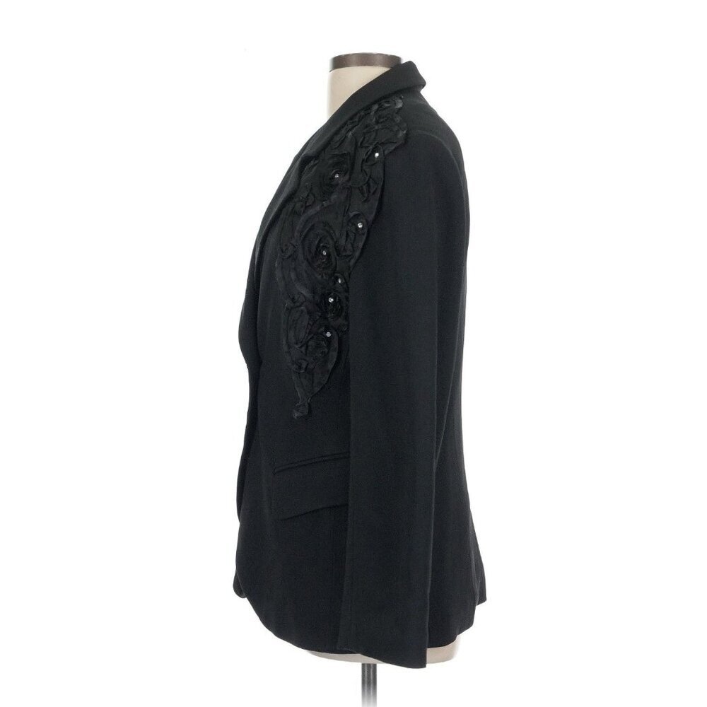 Biya Black Double Breasted Blazer Floral Shoulder Applique Rhinestone Accents - Picture 3 of 5